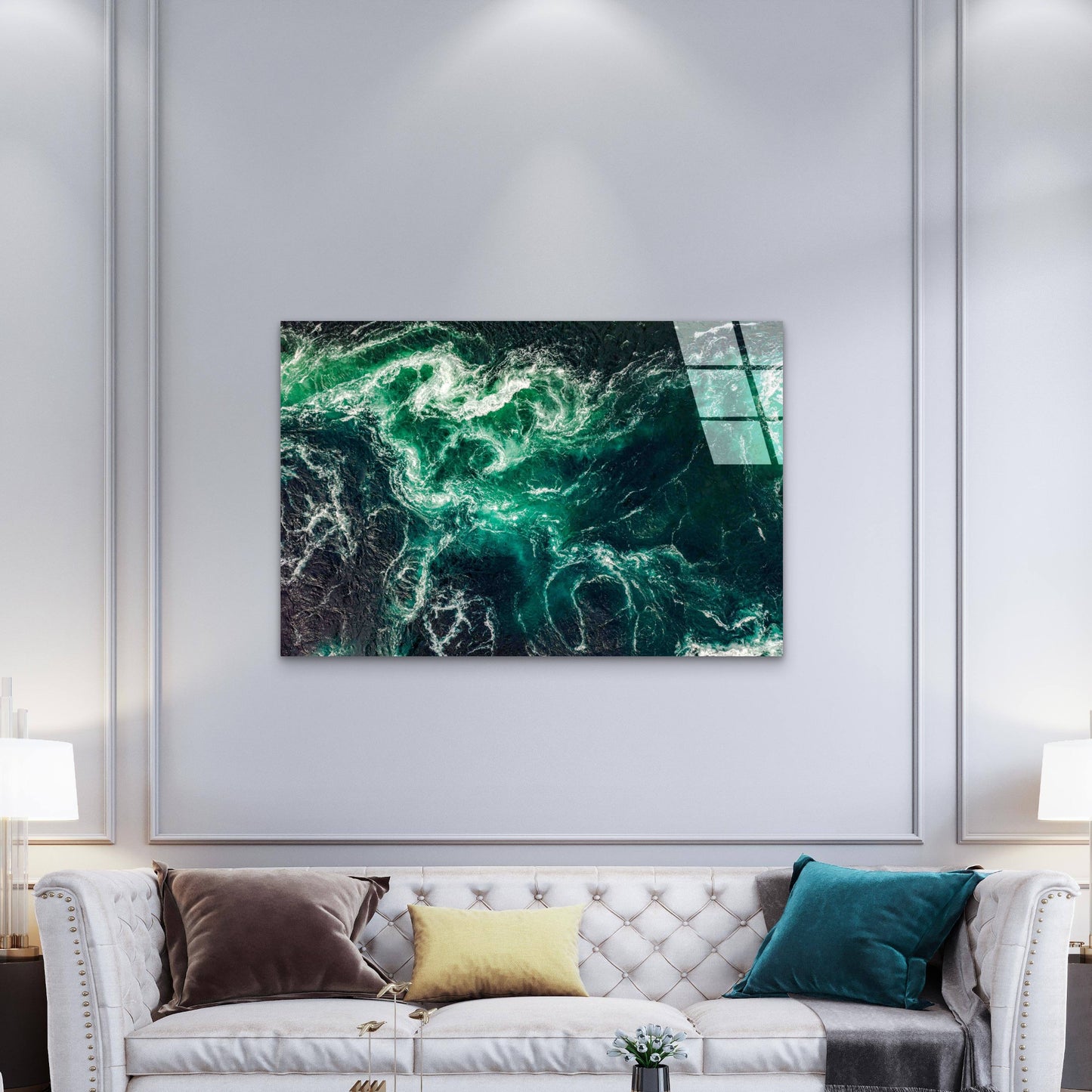 Emerald Ocean Whirpool Tempered Glass Printing Wall Art Australian Made Quality