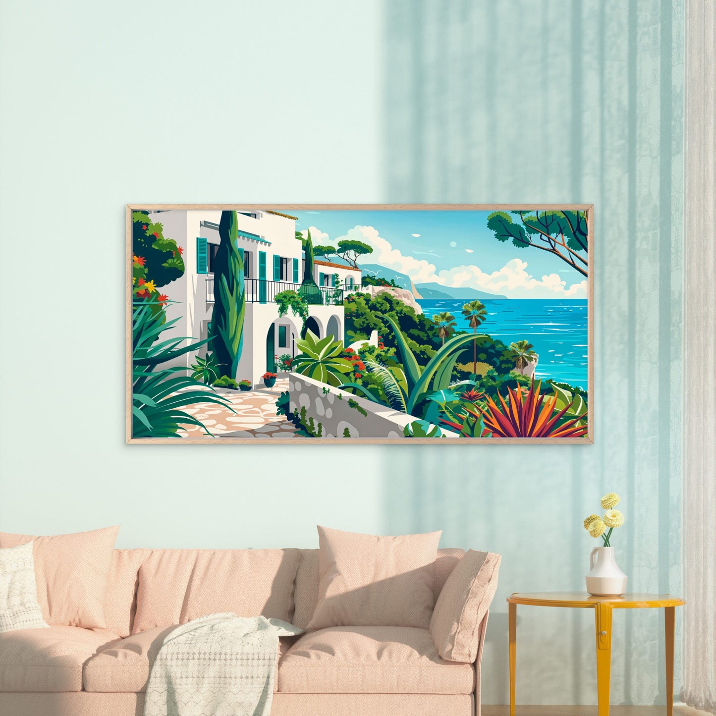 Mediterranean Village Scenic Wall Art Canvas Office Home Room Framed 120x60cm