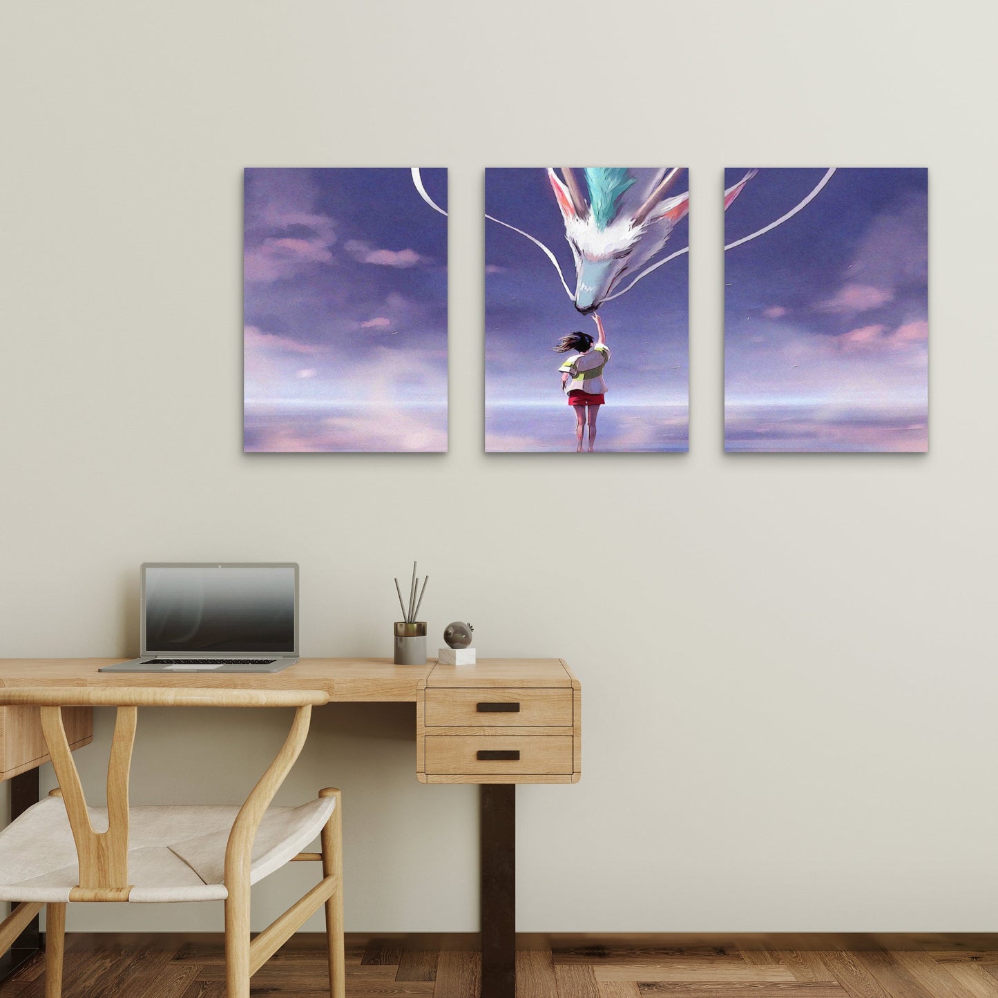 3pcs Mythical White Fantasy Dragon Pastel Cloud Metal Print Ready to Hang Art