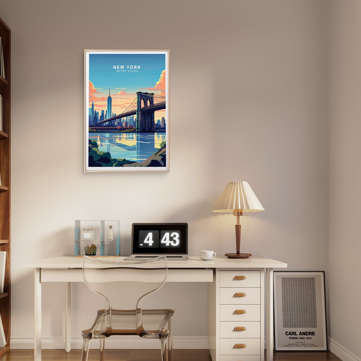 New York In USA, Brooklyn Bridge Paint Travel Poster Print Wall Art - Bella Home Decor