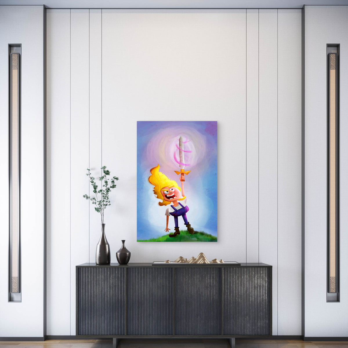 3D Adventurer Illustration With Mountain Metal Print Ready to Hang