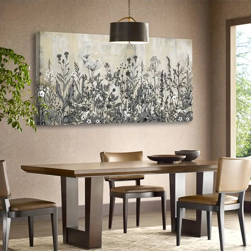Botanical Rustic Beige Flower Plants Nature Wall Art canvas office home room framed 120x60cm - Bella Home Decor