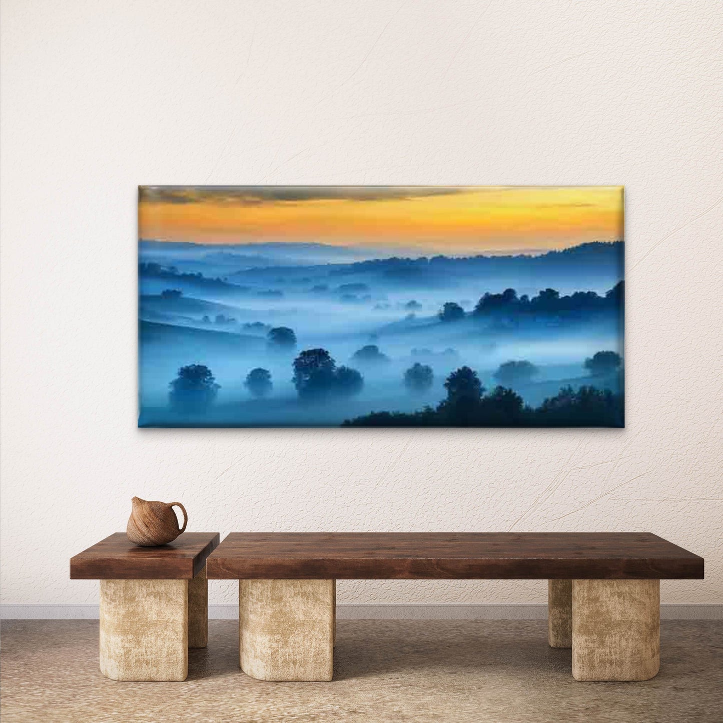 Vintage Landscape with Mist Wall Art Canvas Office Home Room Framed 120x60cm