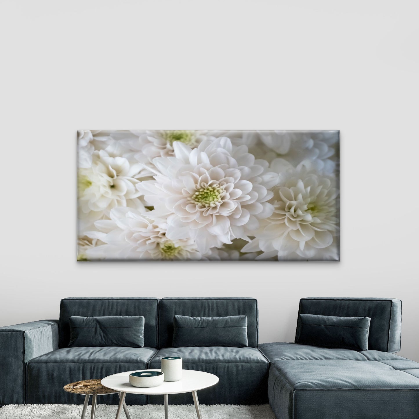 White Petals Softly Gathered Wall Art Canvas Office Home Room Framed 120x60cm