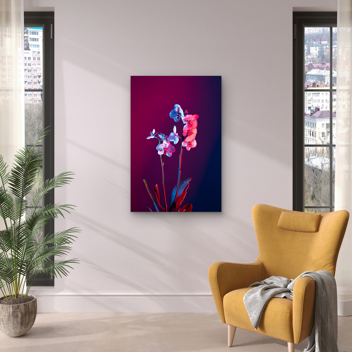 Orchid Flower Against Gradient Background 40x60cm Metal Print Ready to Hang