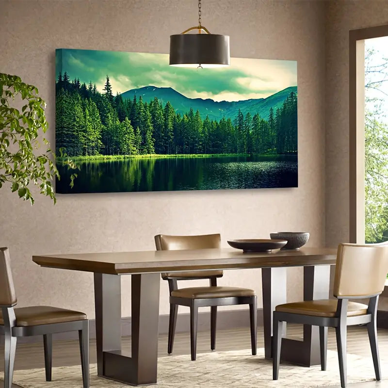 Green Mountain Forest Nature Wall Art canvas office home room framed 120x60cm - Bella Home Decor