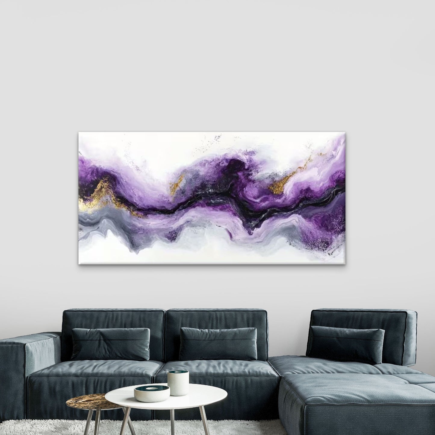 Purple Hues with Golden Accents Wall Art Canvas Office Home Room Framed 120x60cm