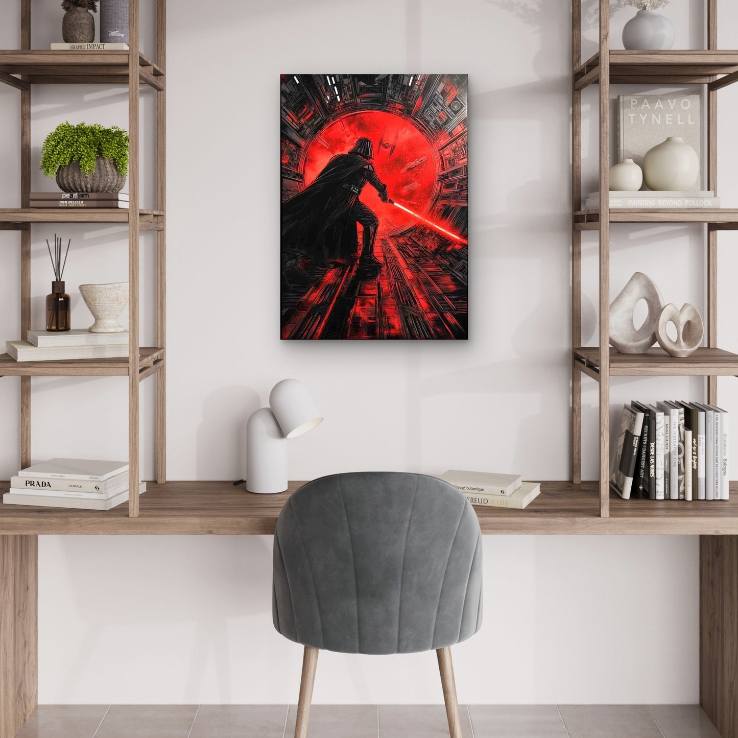 Caped Warrior Wielding Red Laser Sword 40x60cm Metal Print Ready to Hang