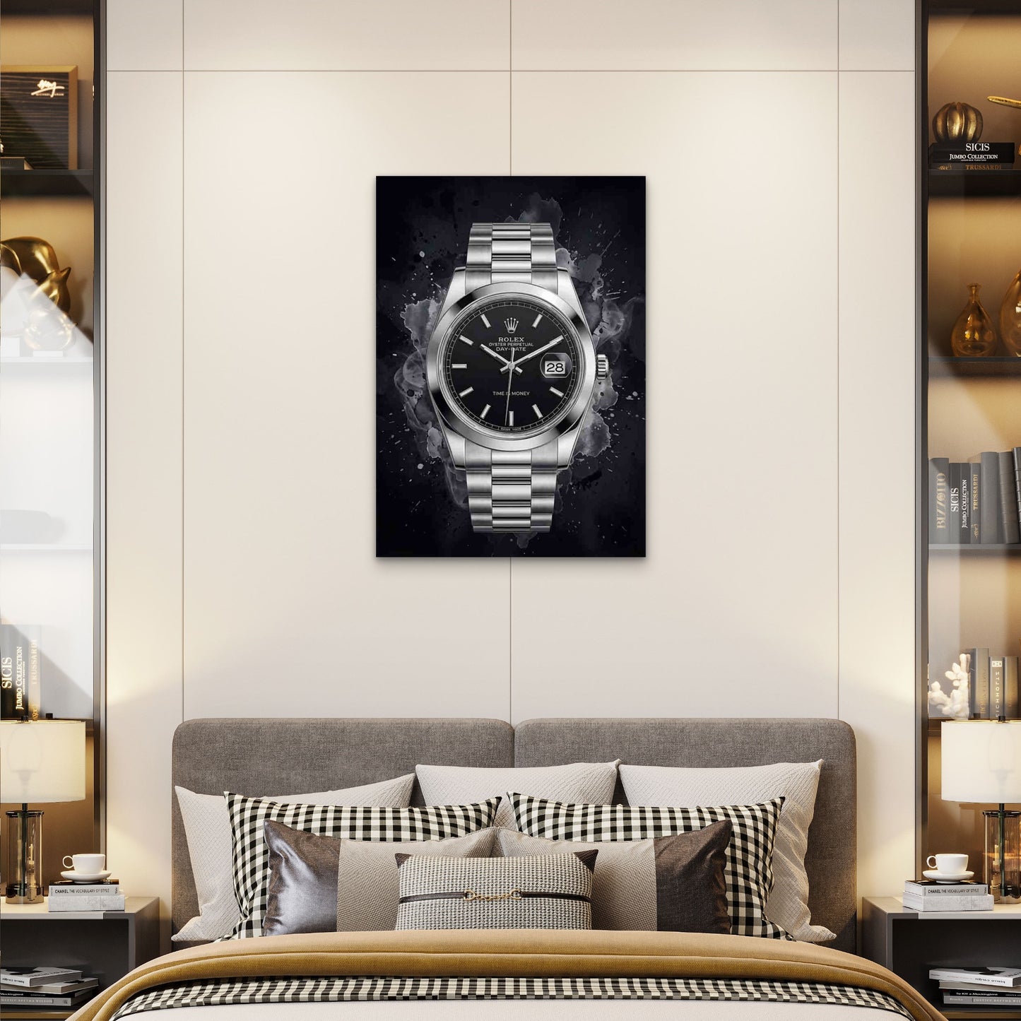 Black Splash Silver Luxury Watch 40x60cm Metal Print Ready to Hang