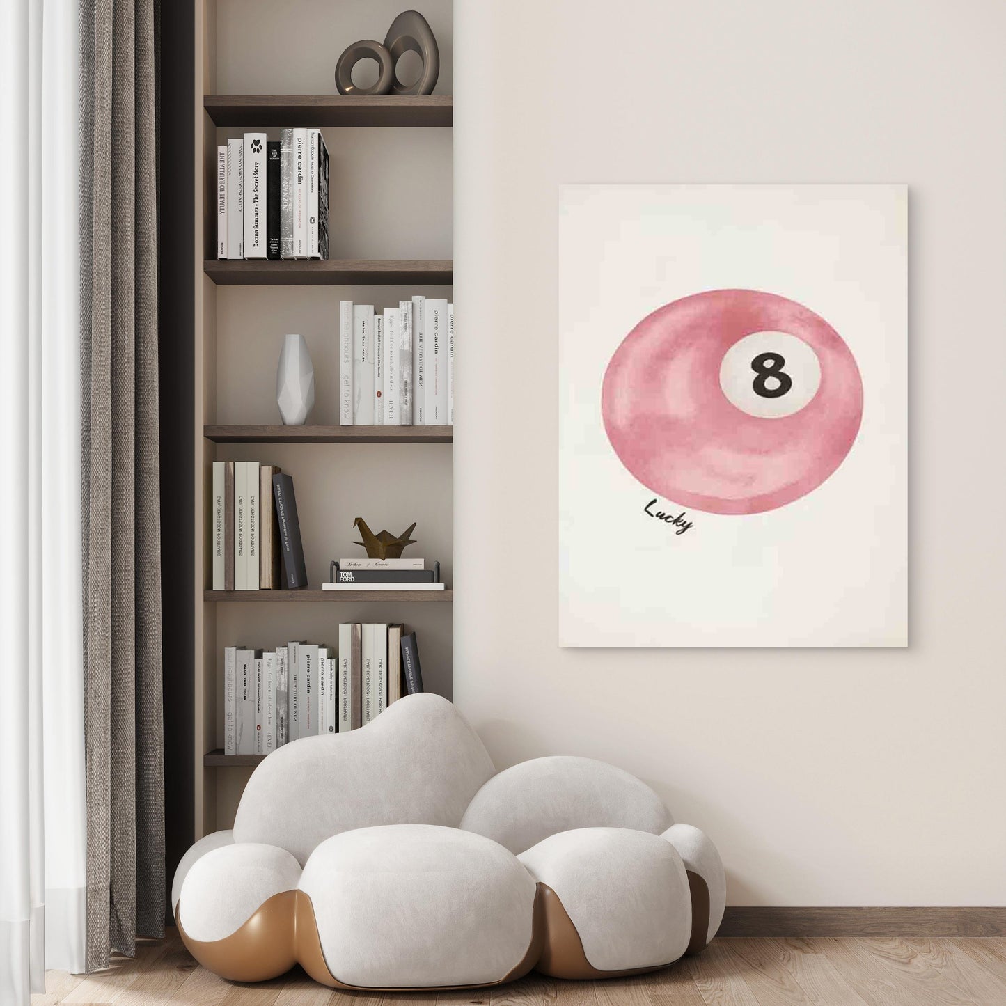 Pink Lucky Ball Artwork in Modern Retro Style 40x60cm Metal Print Ready to Hang