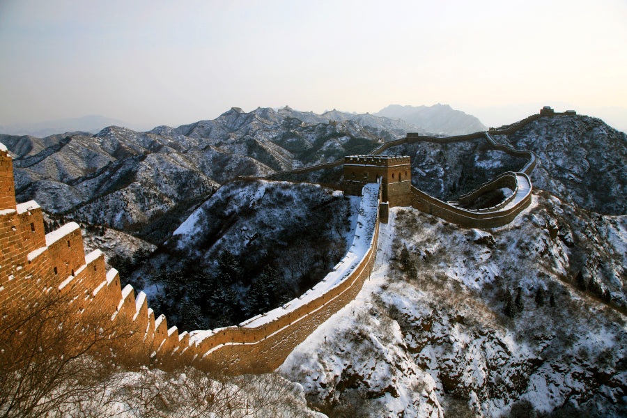 View Of the Great Wall of China in The Snow Acrylic Glass Print Tempered Glass Wall Art 100% Made in Australia Ready to Hang - Bella Home Decor