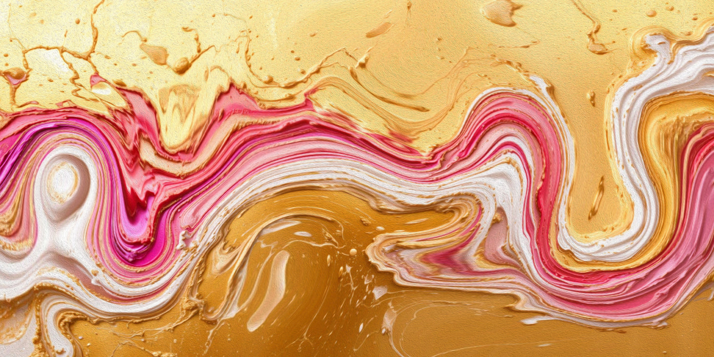 Fluid Pink Gold Liquid Marble Wall Art Canvas Office Home Room Framed 120x60cm