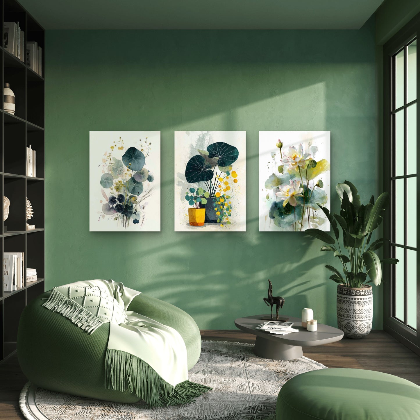 3pcs Watercolor Lotus Plant Leaf Painting Wall Art Set Canvas Framed 40x60cm - High Quality Print 100% Australian Made Wall Canvas Ready to Hang