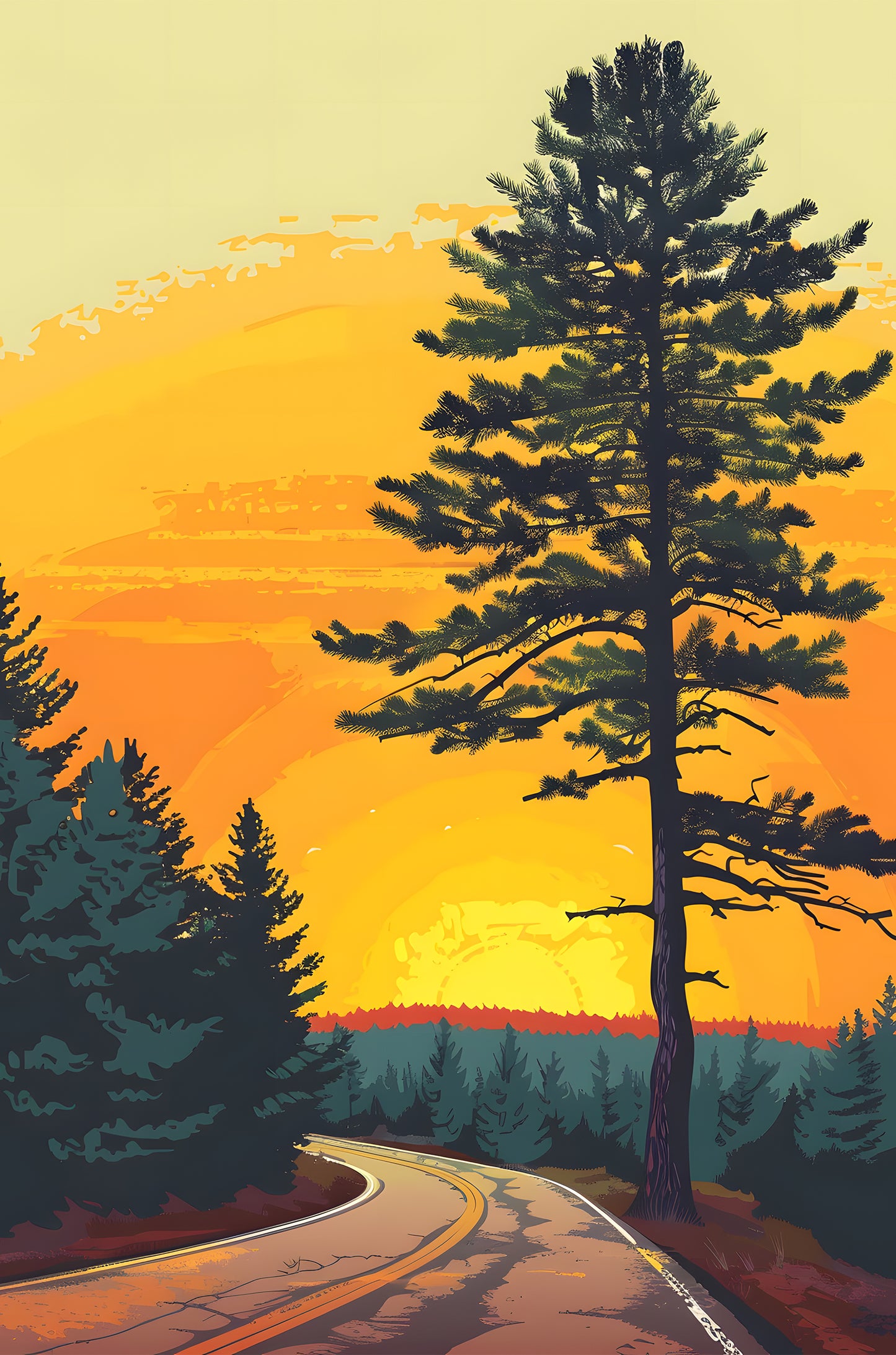 Western Open Road Sunset Forest 40x60cm Metal Print Ready to Hang
