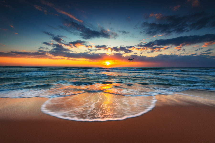 Flying Drone Over the Sea Sunrise Shot Acrylic Glass Print Tempered Glass Wall Art 100% Made in Australia Ready to Hang - Bella Home Decor