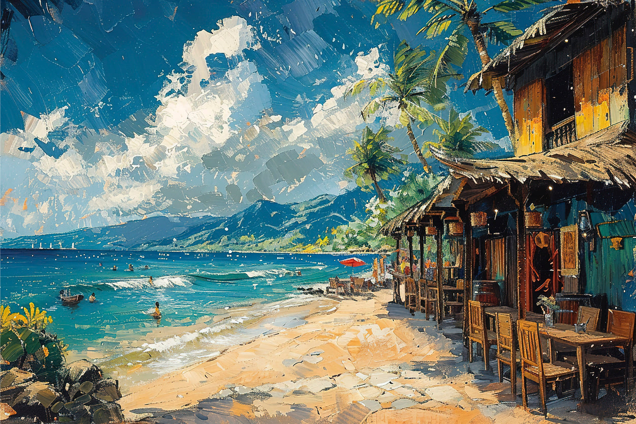 Hawaii Landscape with Seashore Beach Houses Wall Art Decor 100% Australian Made