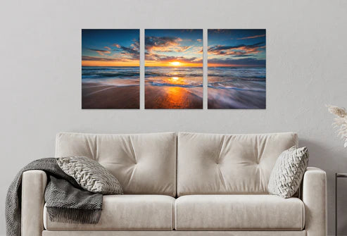 3pcs Sunset Beach Golden Hour Scenery Wall Art Set Canvas Unframed - High Quality Print 100% Australian Made Wall Canvas