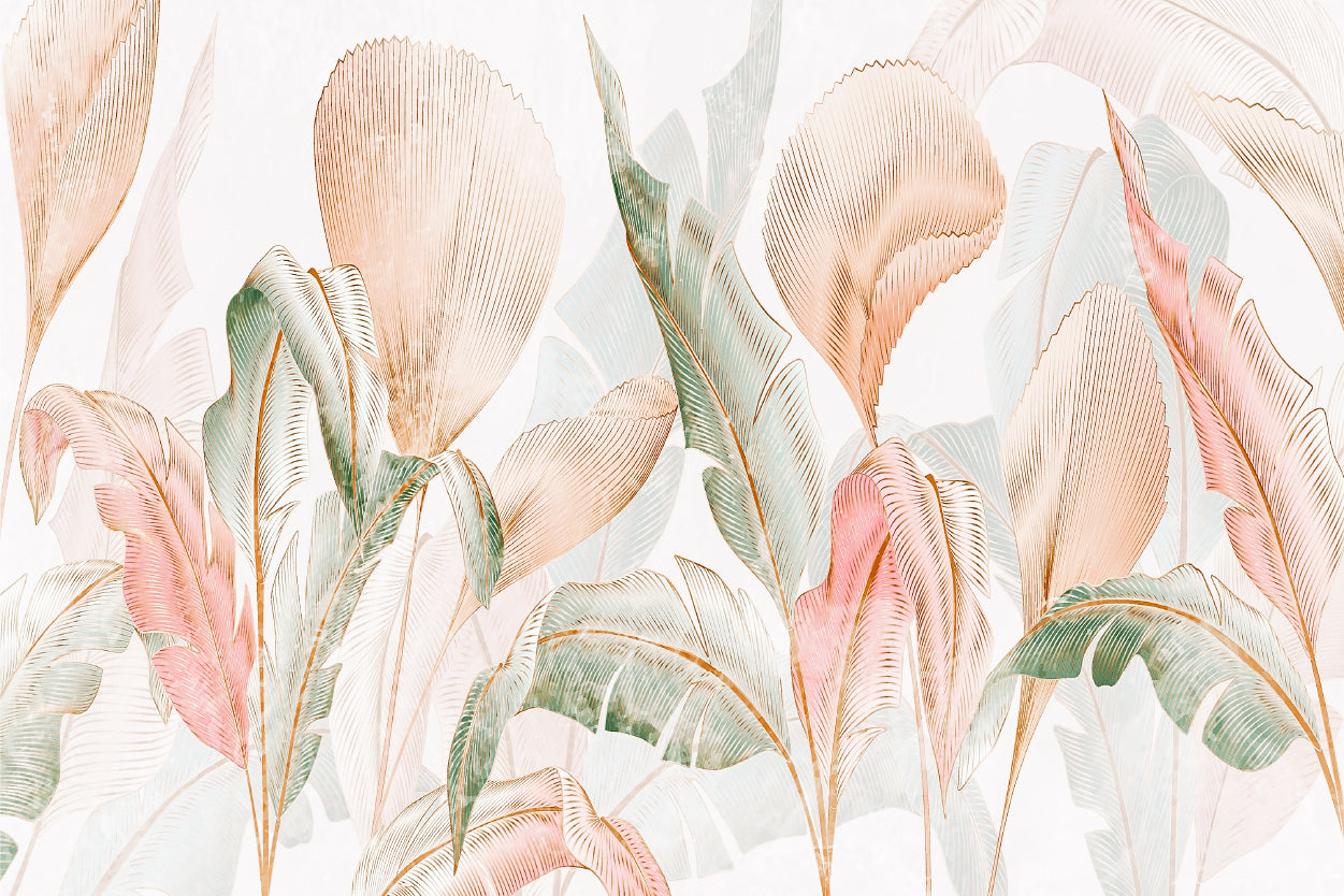 Gold and Blush Tropical Leaf Modern Botanical Wall Art Decor 100% Australian Made