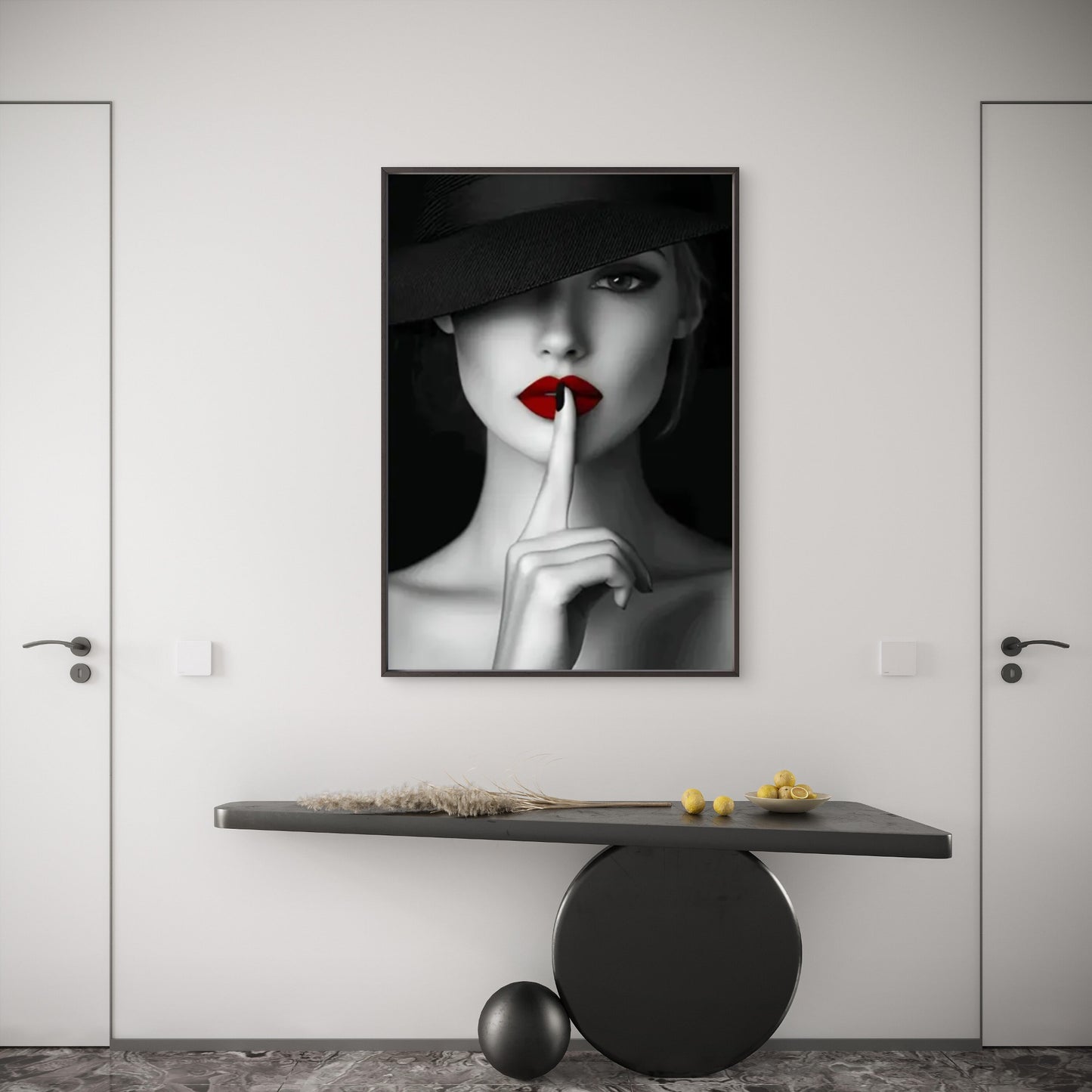 Modern Black & White Woman with Red Lipstick Fashion Home Decor Premium Quality Poster Print Choose Your Sizes
