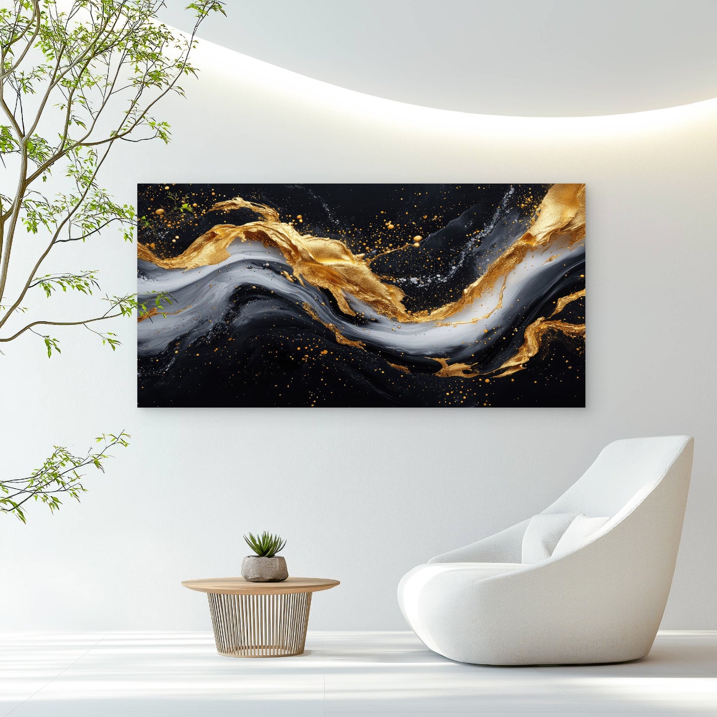 Black Gold Marble Swirl Wall Art Canvas Office Home Room Framed 120x60cm