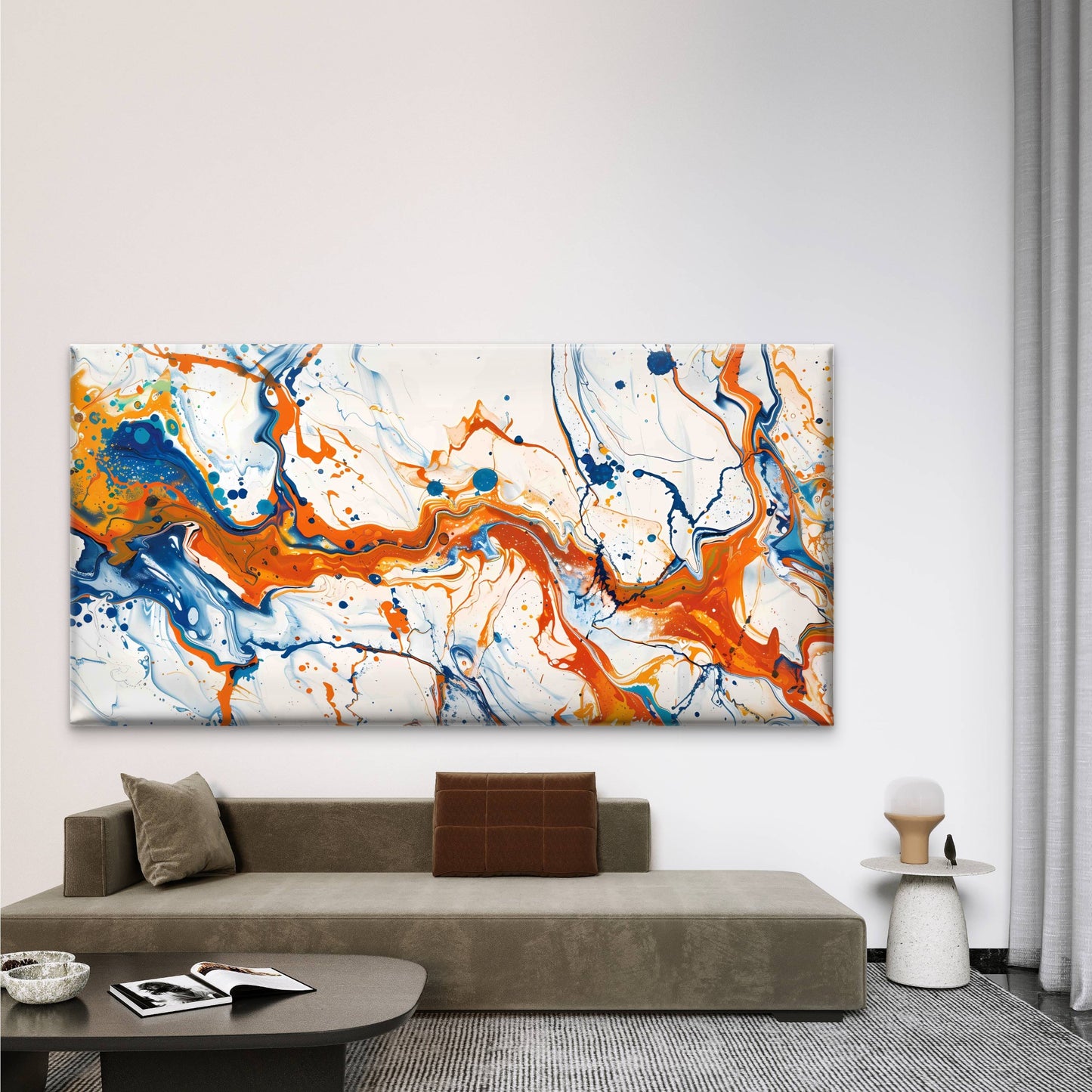 Blue White Swirls Abstract Wall Art Canvas Office Home Room Framed 120x60cm
