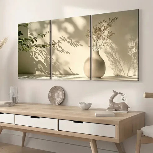 3pcs Simple Style Modern Potted Plant Art Shadow Wall Art Set Canvas Unframed - High Quality Print 100% Australian Made Wall Canvas