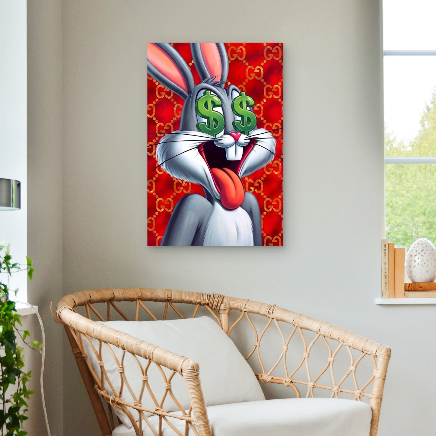 Cartoon Rabbit Dollar Sign Eyes 40x60cm Metal Print Ready to Hang