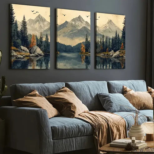 3pcs Modern Wind Natural Forest Mountain Scenery Nature Wall Art Set Canvas Unframed - High Quality Print 100% Australian Made Wall Canvas