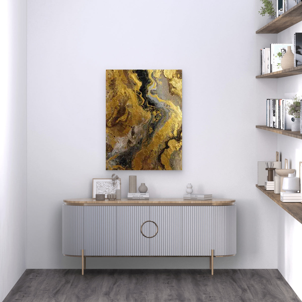 Luxury Golden Abstract Metal Print Ready to Hang