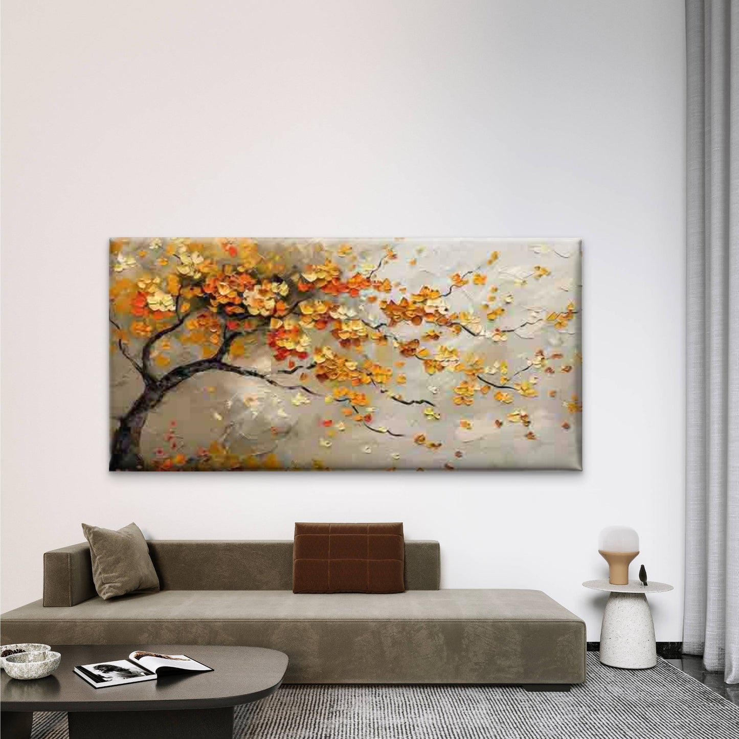 Autumn Tree with Golden & OrangeWall Art Canvas Office Home Room Framed 120x60cm