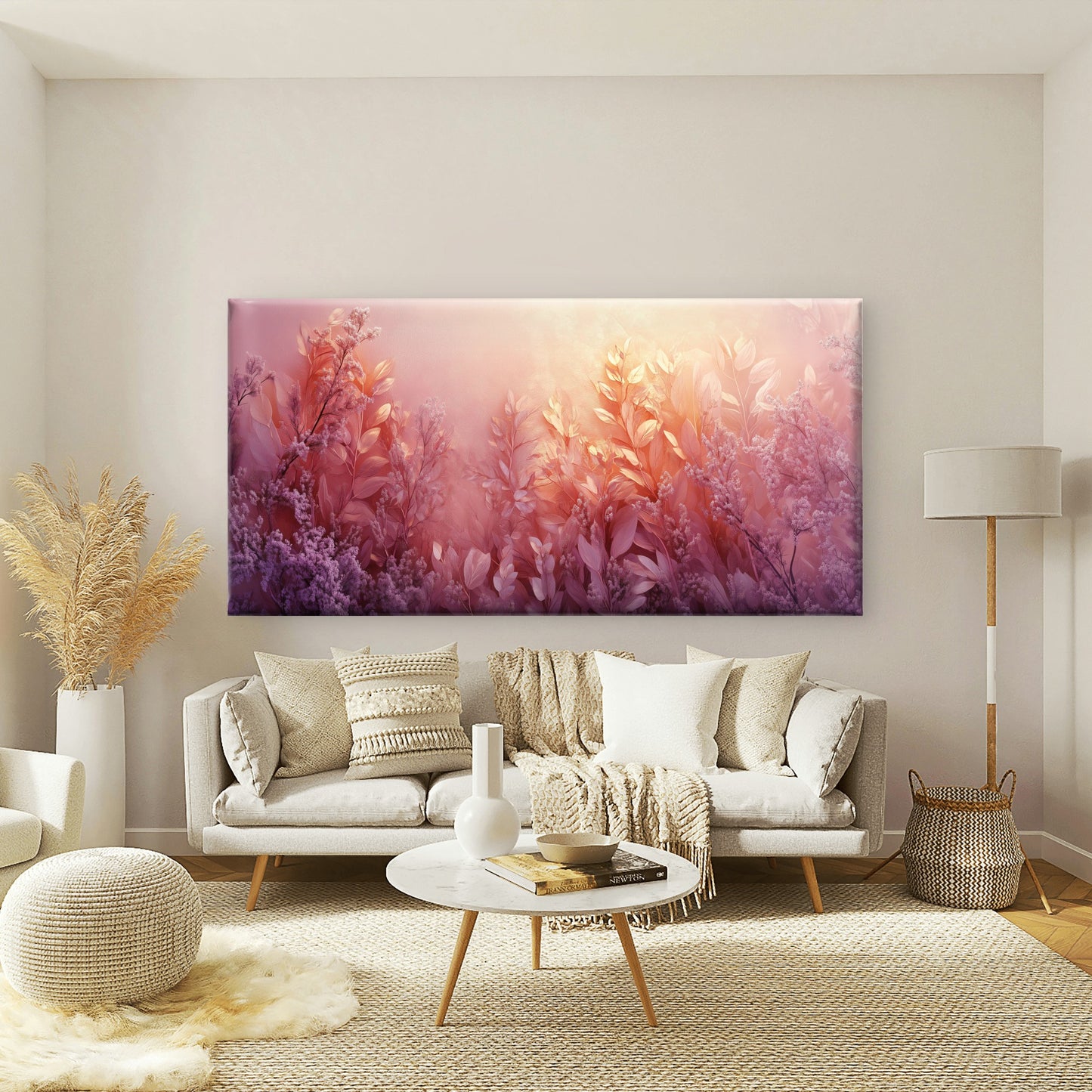 Pink And Purple Dream Garden Wall Art Canvas Office Home Room Framed 120x60cm