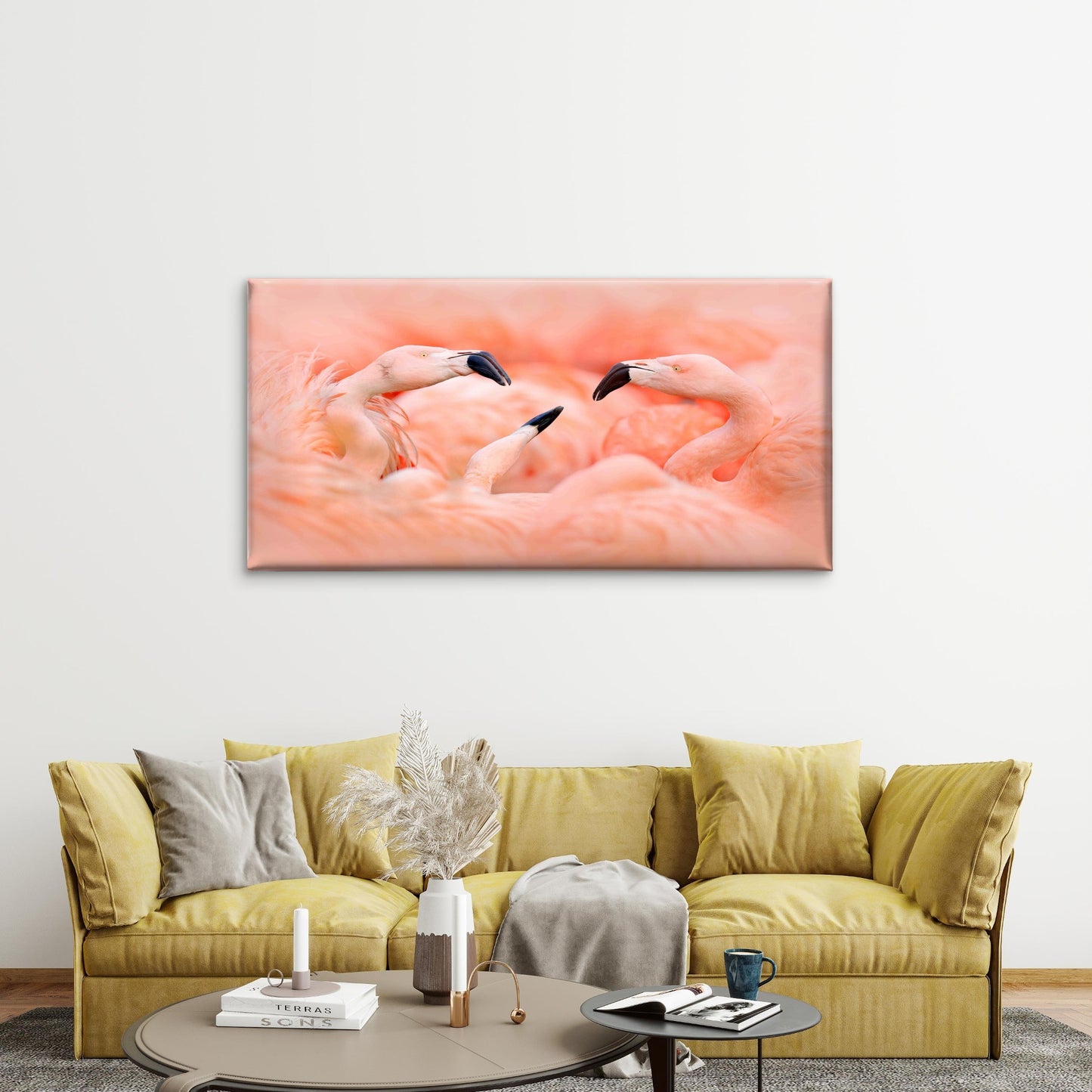 Elegant Of Pink Flamingos Wall Art Canvas Office Home Room Framed 120x60cm