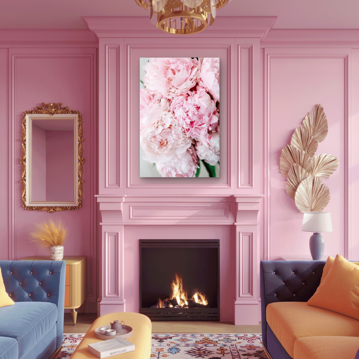 Pink Peonies Bouquet Shabby Chic Flower 40x60cm Metal Print Ready to Hang