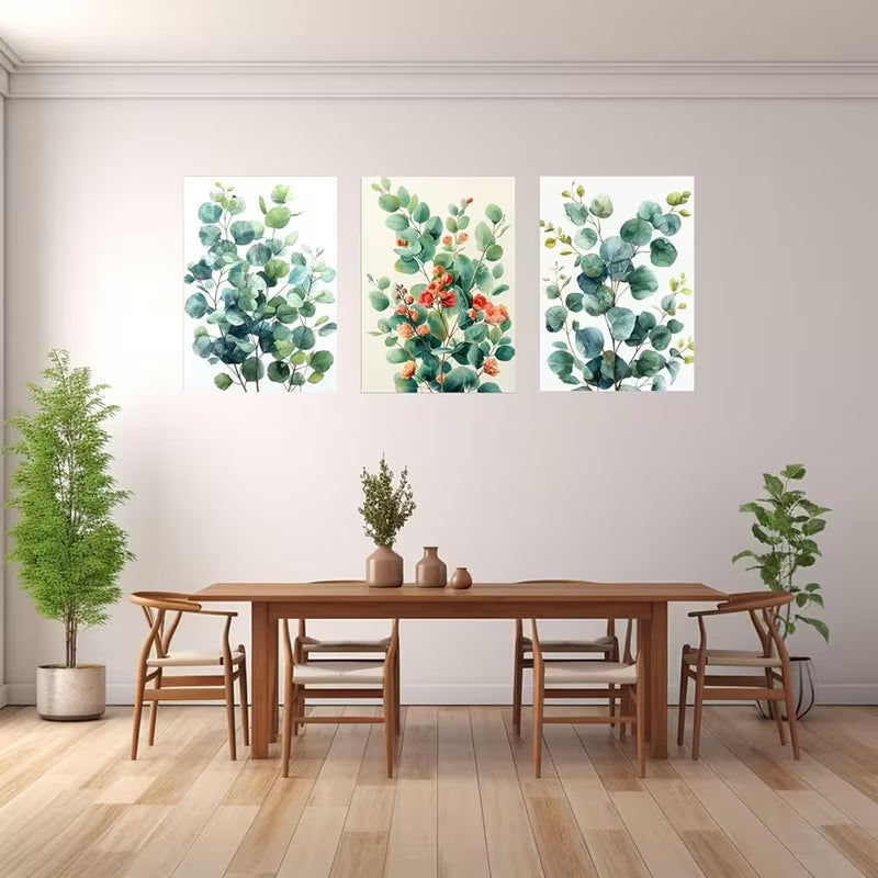 3pcs Set Green & Mint Eucalyptus Leaf Wall Art Set Canvas Framed 40x60cm - High Quality Print 100% Australian Made Wall Canvas Ready to Hang