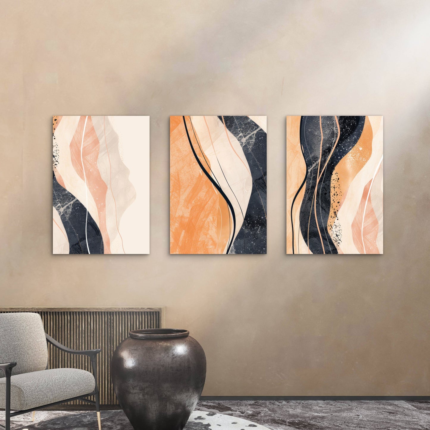 3pcs Abstract Terracotta Navy Blue Art Painting Wall Art Set Canvas Framed 60x90cm - High Quality Print 100% Australian Made Wall Canvas Ready to Hang
