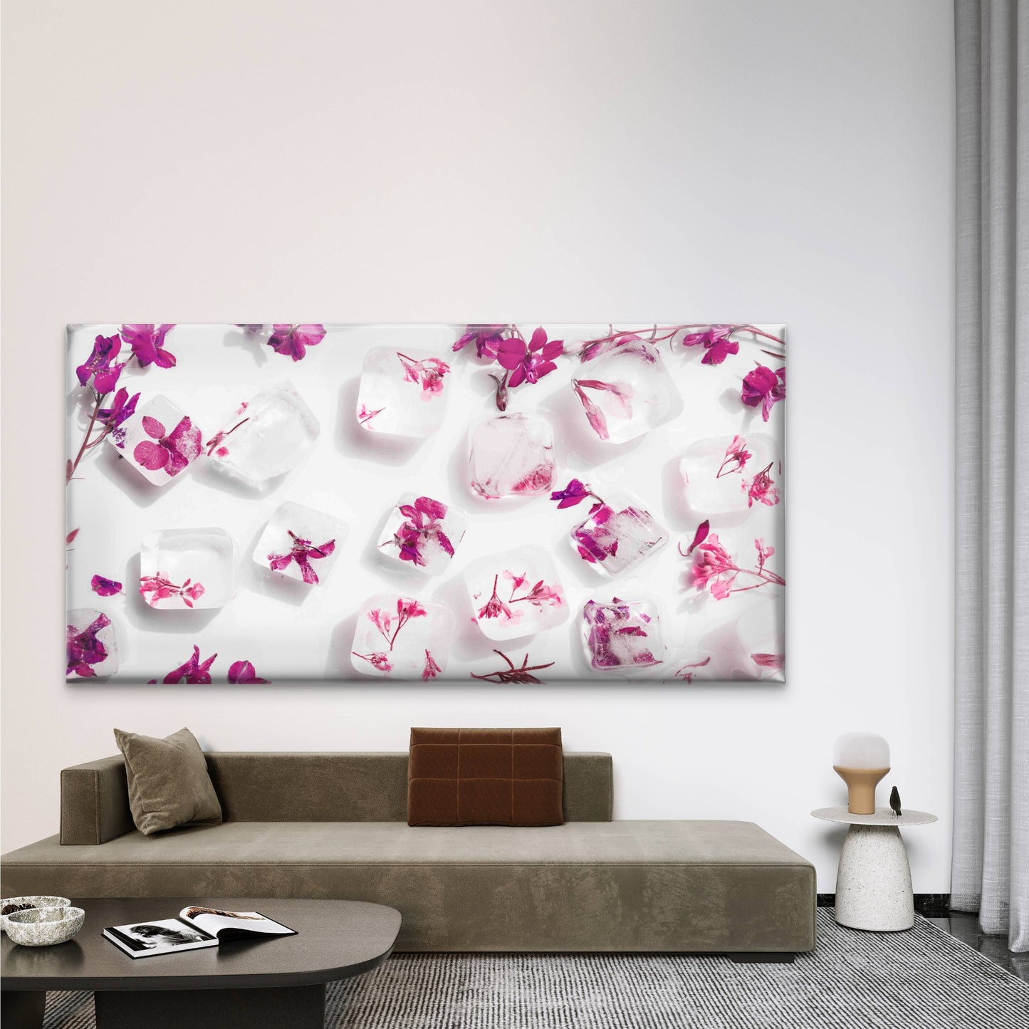 Floral Ice Cube Tray Wall Art Canvas Office Home Room Framed 120x60cm