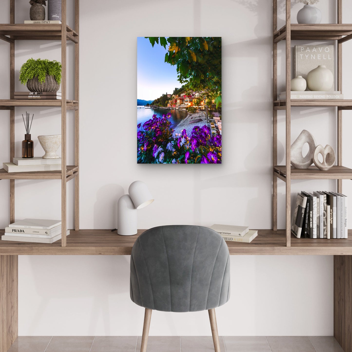 Italy Varenna Lake Como Village Purple 40x60cm Metal Print Ready to Hang
