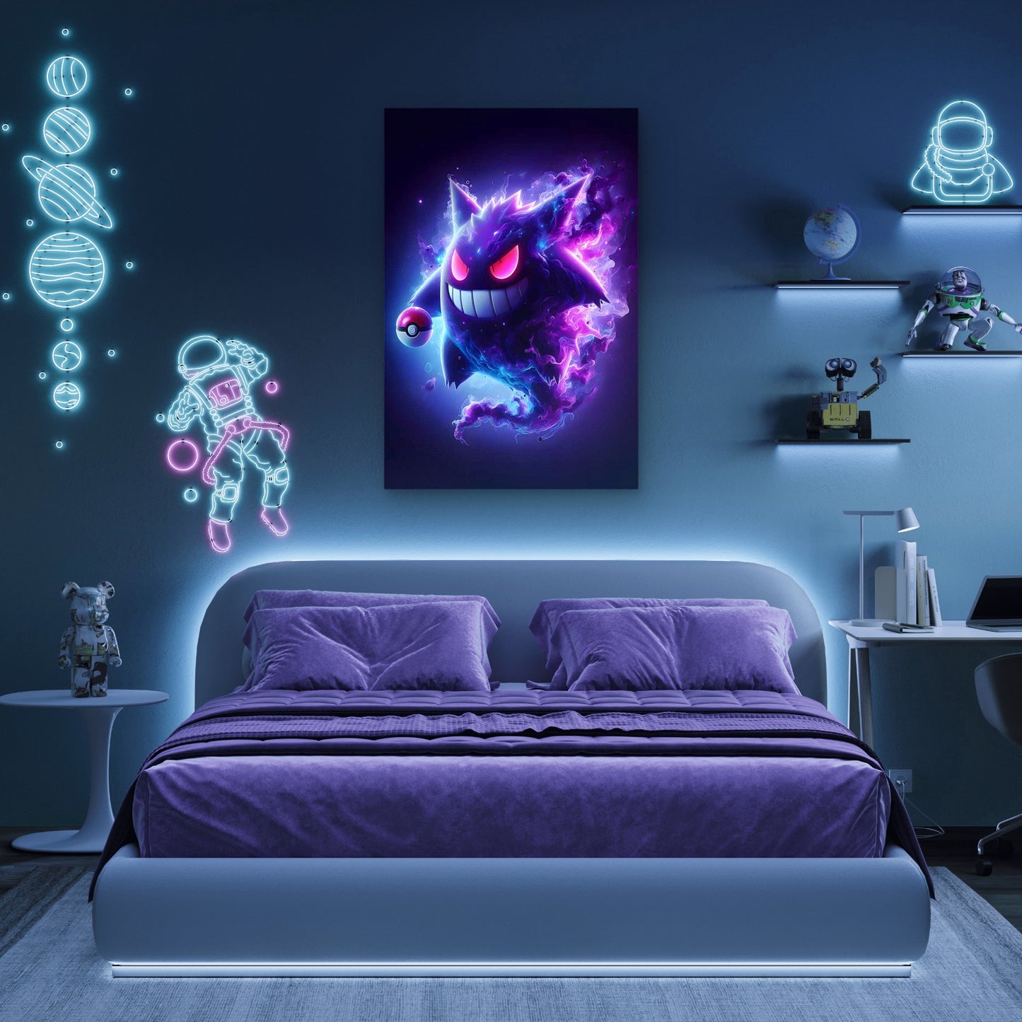 Purple Ghost Monster Neon Flame Energy 40x60cm Metal Print Ready to Hang
