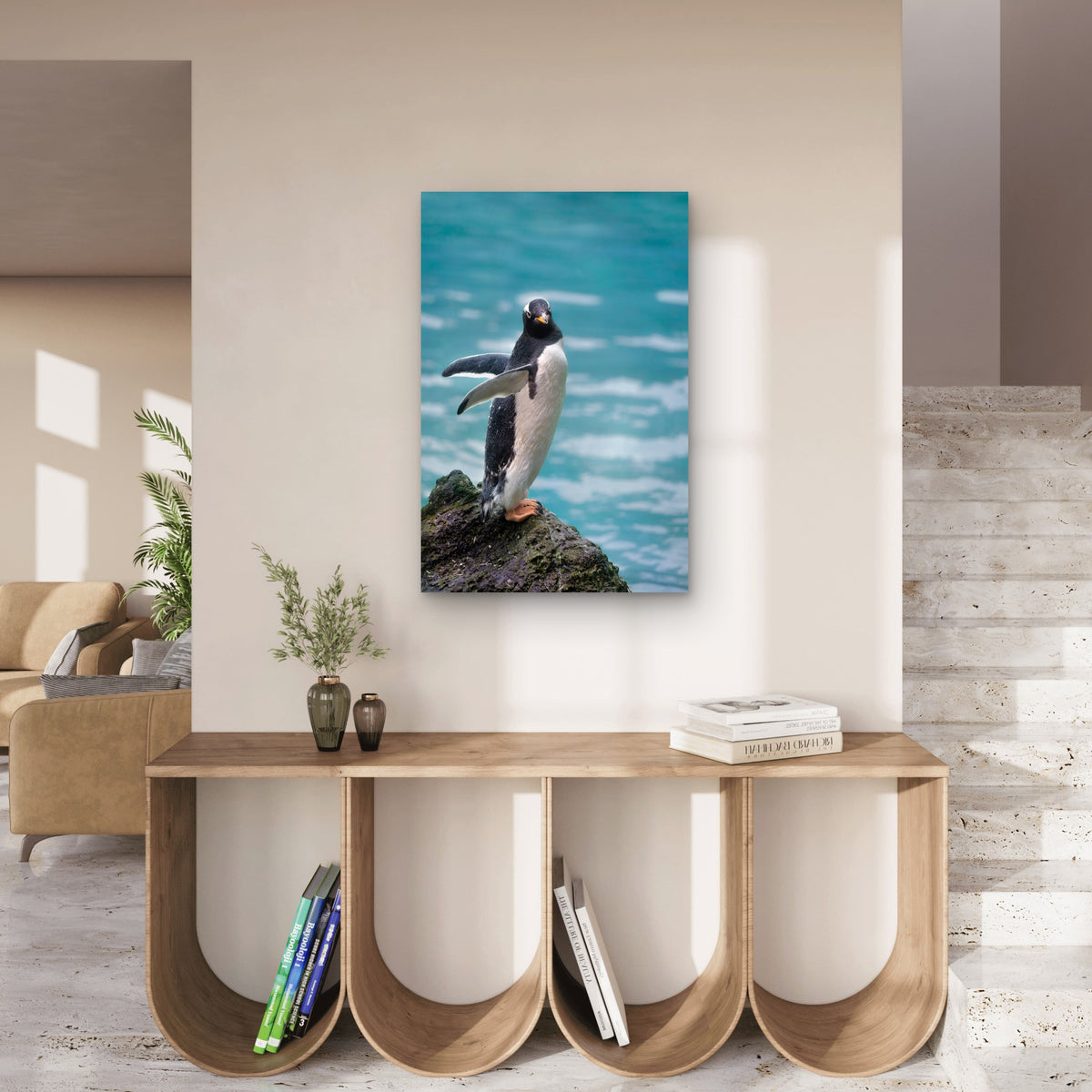 Gentoo Penguin on Rock by Water 60x90cm Metal Print Ready to Hang