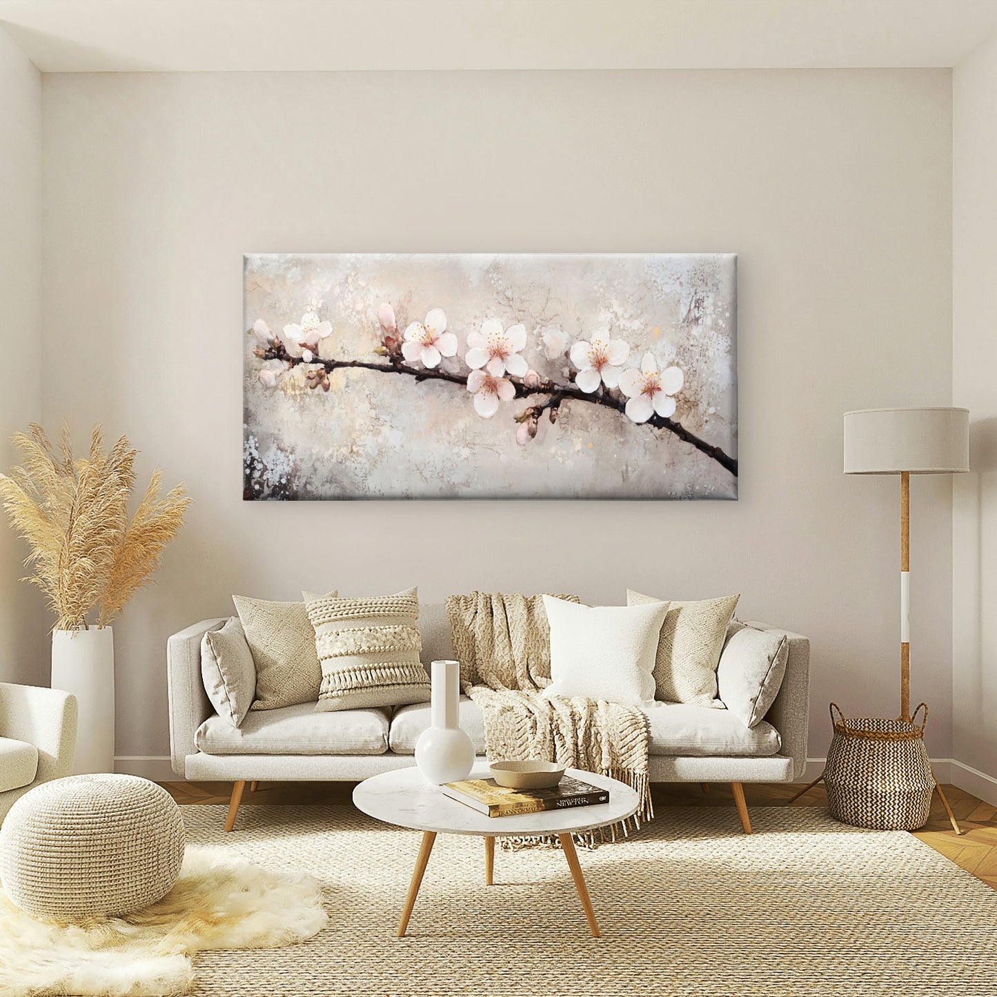 White Plum Blossom Branch Wall Art Canvas Office Home Room Framed 120x60cm