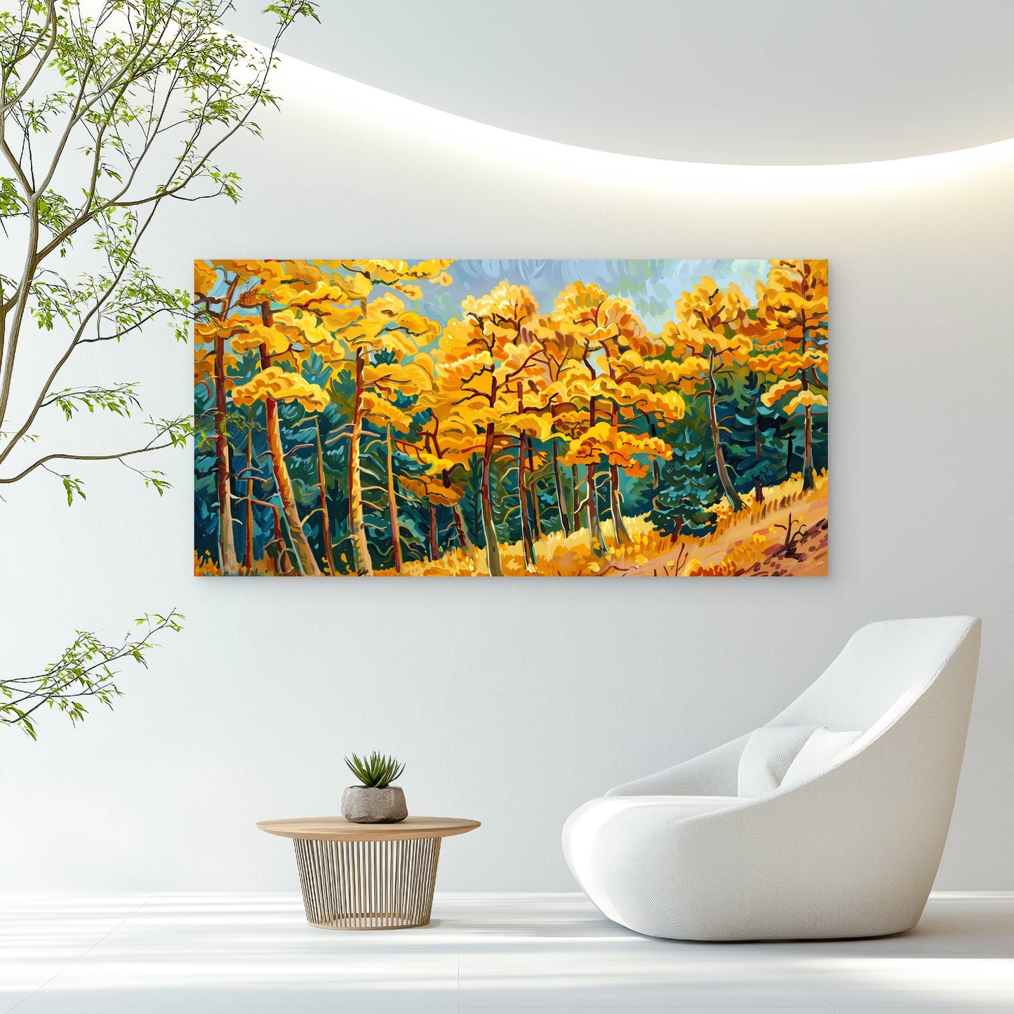 Golden Autumn Forest Scene Wall Art Canvas Office Home Room Framed 120x60cm