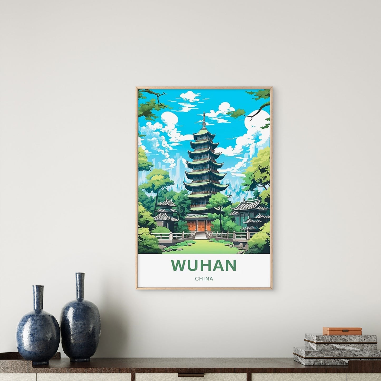Wuhan China Traditional Chinese Pagoda Travel Poster Print Wall Art