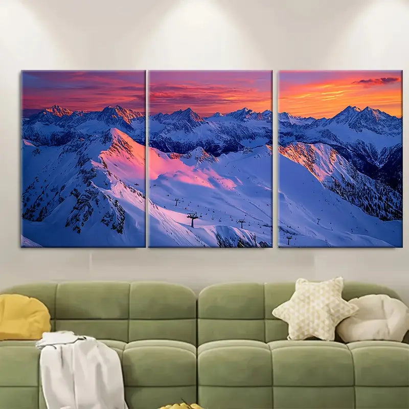 3pcs Obertauern Ski Resort Mountain Wall Art Set Canvas Framed 40x60cm - High Quality Print 100% Australian Made Wall Canvas Ready to Hang