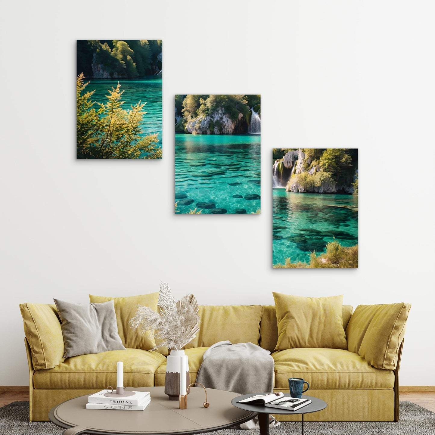 3pcs Turquoise Water Plitvice Lakes Metal Print Ready to Hang Art