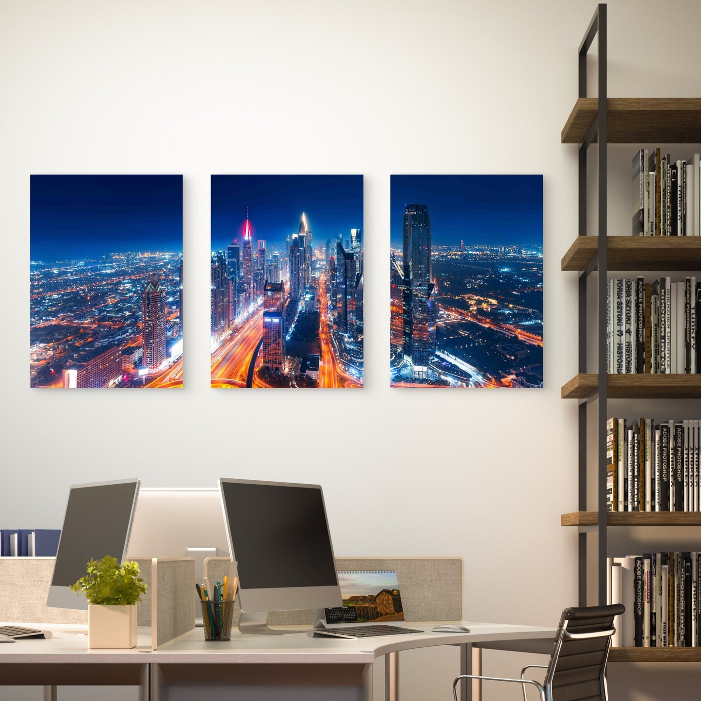 3pcs Dubai City Skyline Night Highway Metal Print Ready to Hang Art