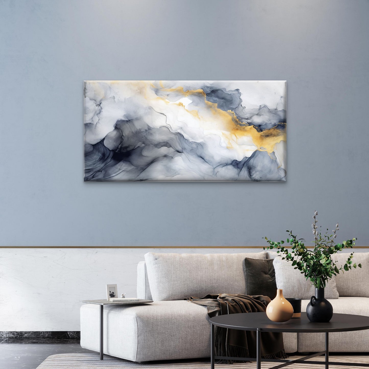 Abstract Grey Marble Smoke Texture Wall Art Canvas Office Home Framed 120x60cm