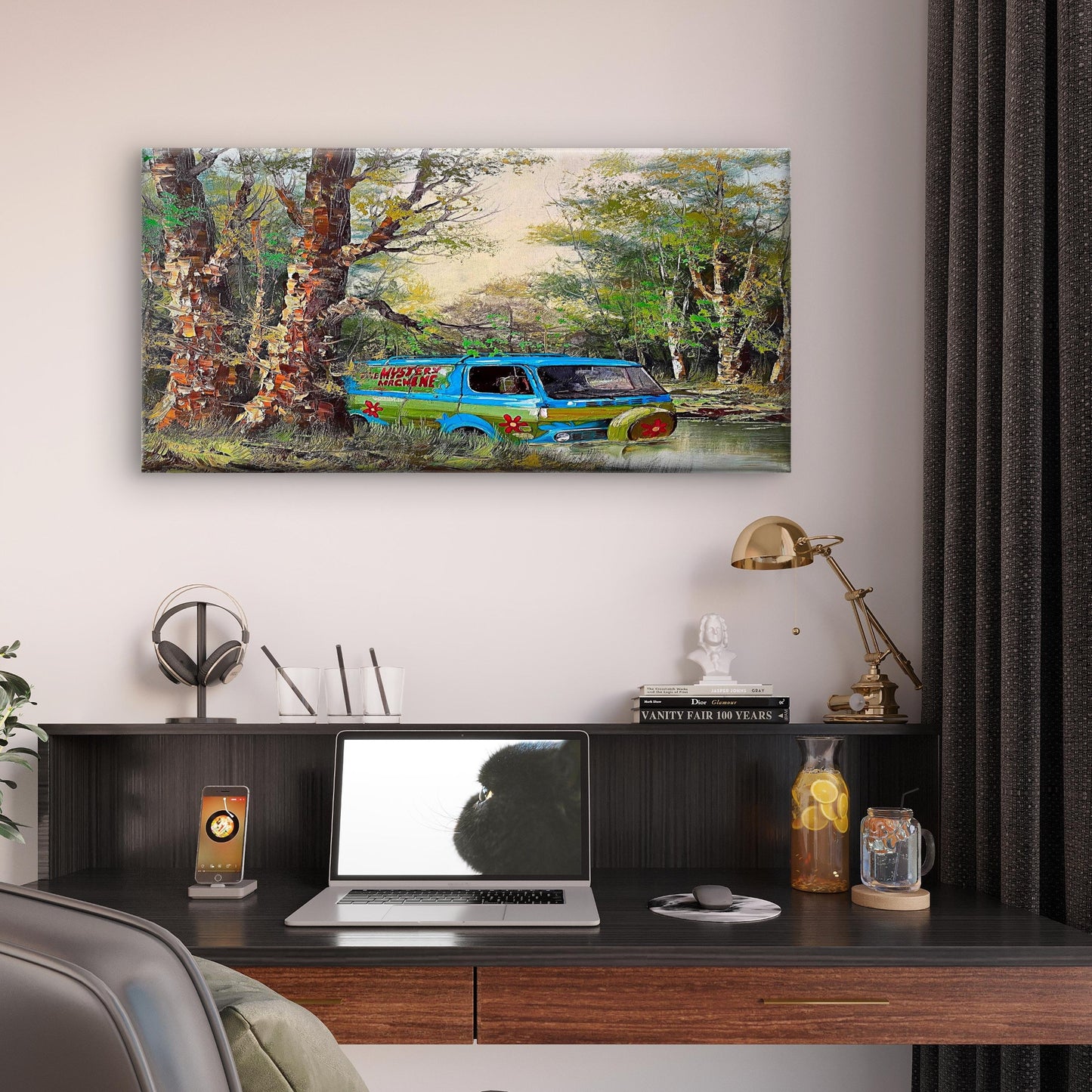 Whimsical Retro Van Nature Wall Art Canvas Office Home Room Framed 120x60cm