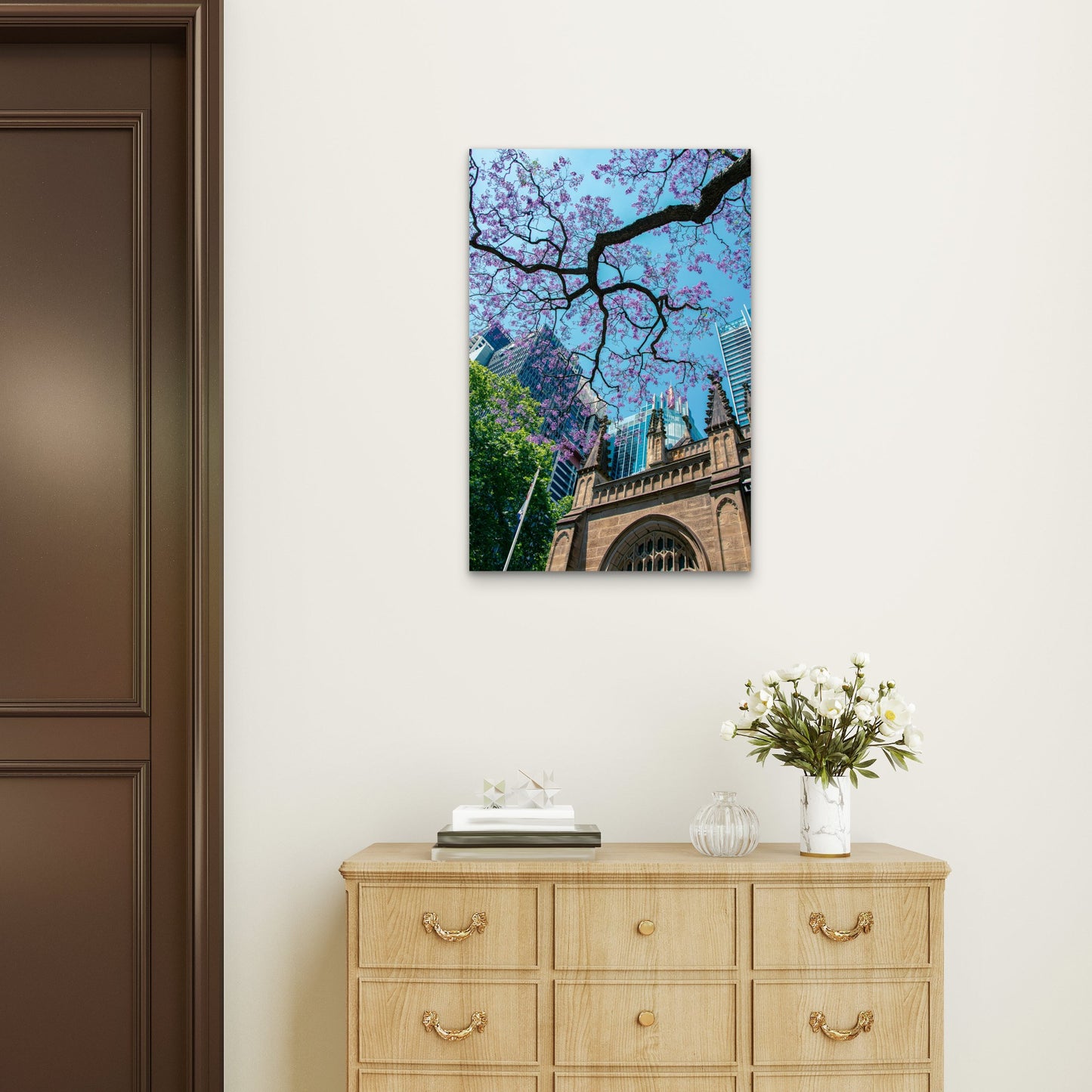 Jacaranda Sydney Cathedral Australia 40x60cm Metal Print Ready to Hang