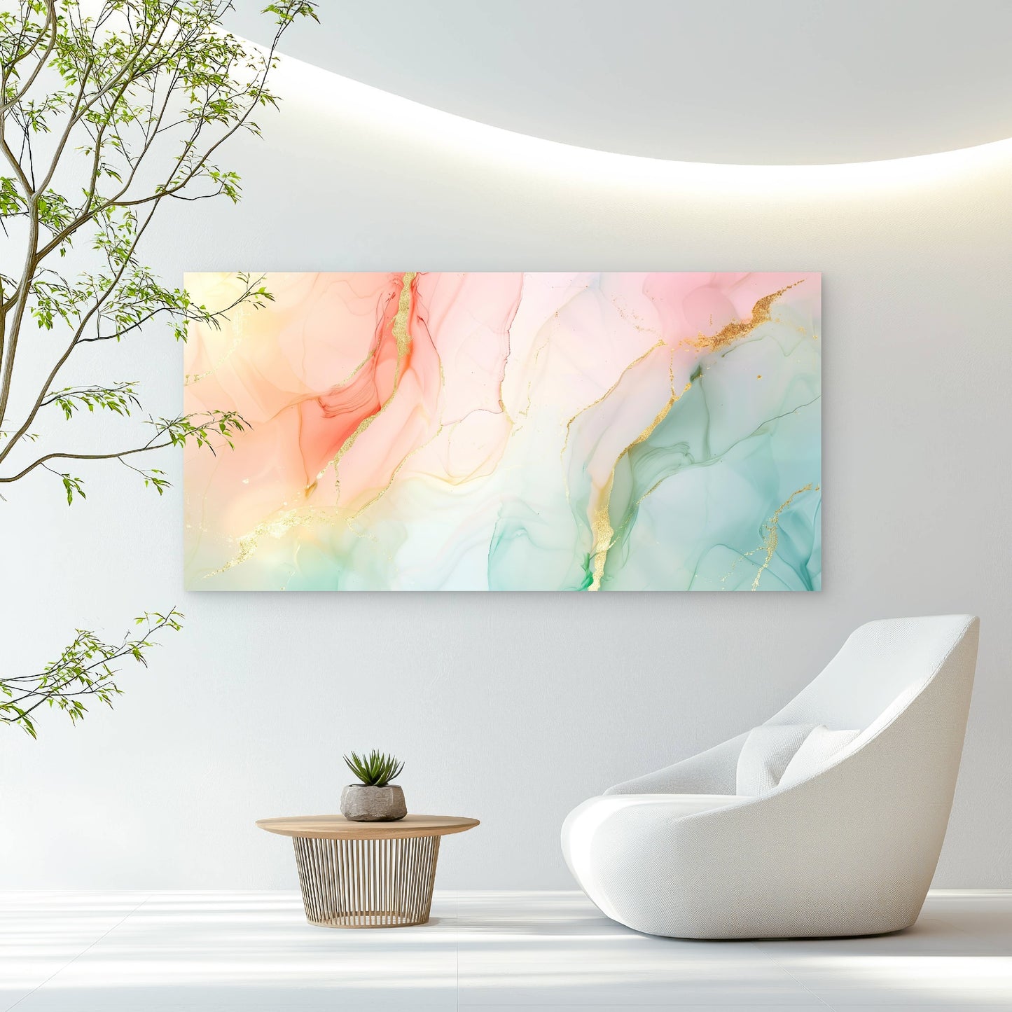Golden Veins In Pastel Wall Art Canvas Office Home Room Framed 120x60cm - Bella Home Decor