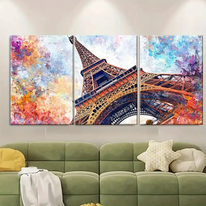 3pcs Paris Eiffel Tower Travel Print France Wall Art Set Canvas Framed 50x70cm - High Quality Print 100% Australian Made Wall Canvas Ready to Hang